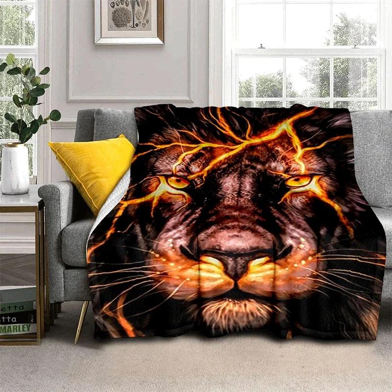 Wildlife Fierce Lion Throw Blankets, Soft Flannel Fleece Blanket Microfiber Cozy Bed Cover for Teen Boys Bedroom African Animal