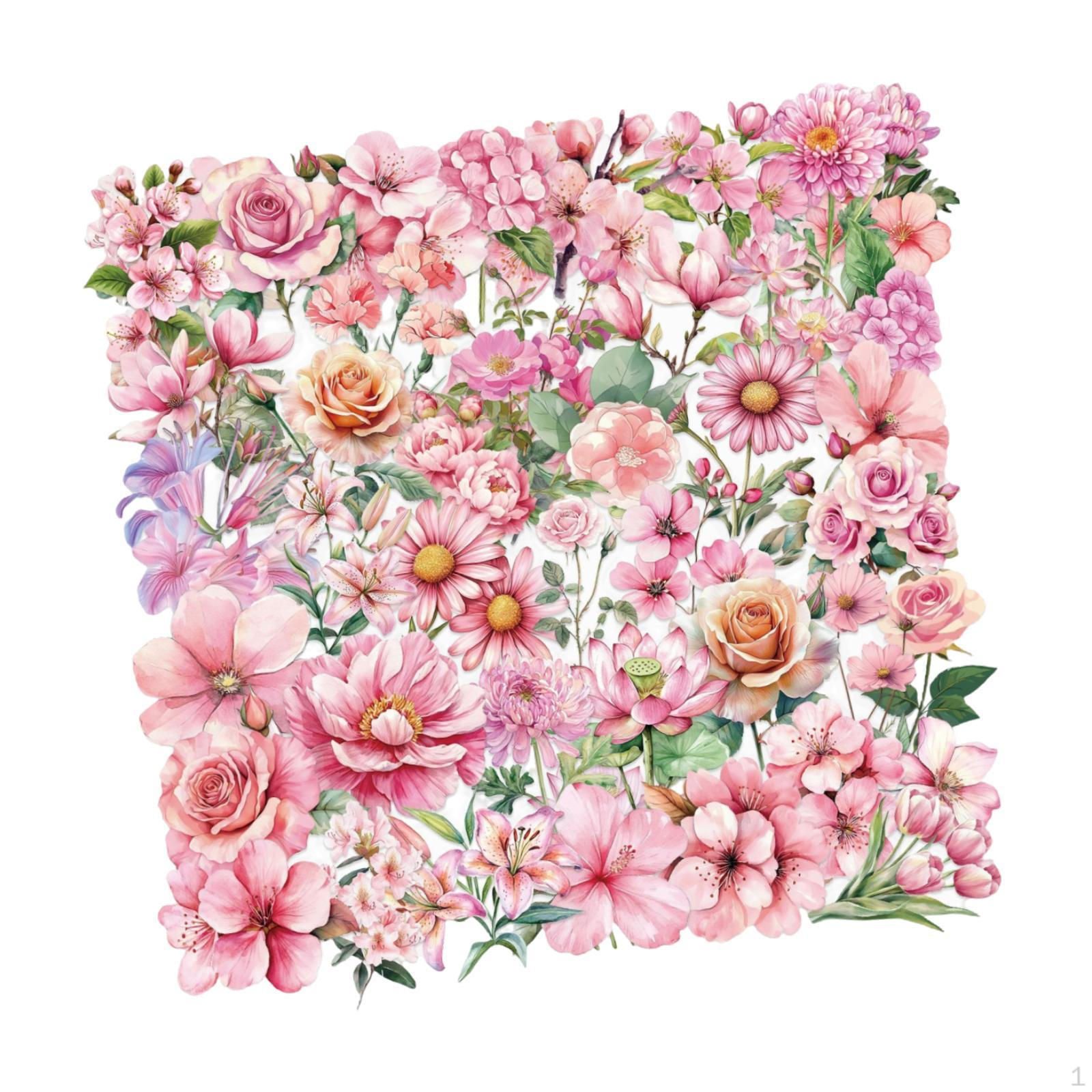 

50 Pieces Transparent Flower Stickers Waterproof Scrapbook Supplies Journaling Self for DIY