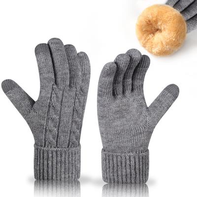 Winter Women's Touch Screen Gloves Coldproof Double Knitted Gloves Outdoor Riding Warm Gloves