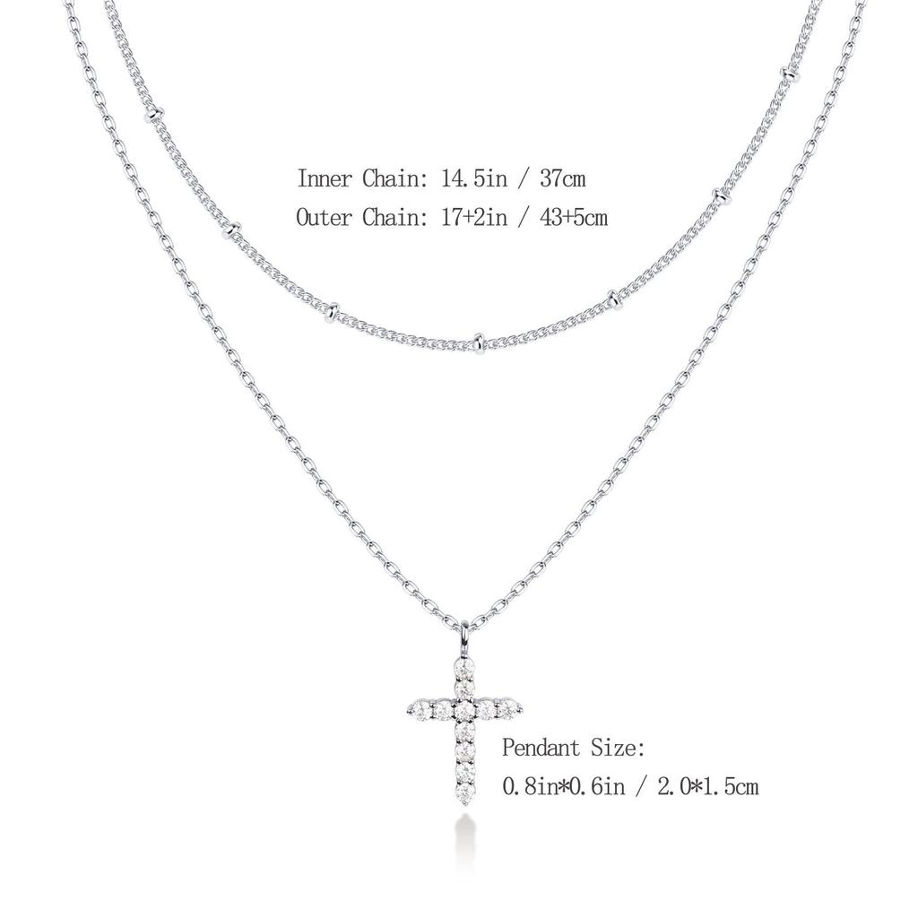 18K Gold Vacuum-Plated Double-Layer Stainless Steel Choker with Zircon Cross for Women