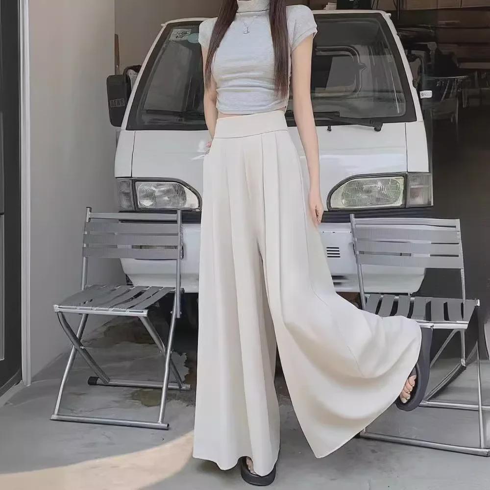 Korean Style 2024 Wide-Leg Women's Skirt-Pants: Super Loose Summer Casual Draped Swing Design