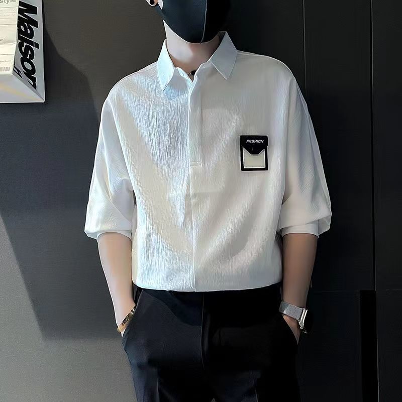 Men's Casual Loose and Handsome New Ice Silk Three-quarter Sleeve Shirt