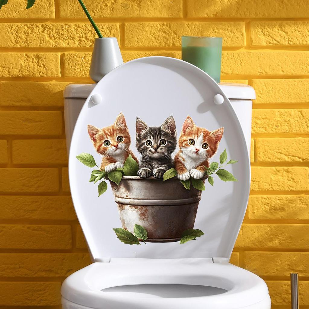 Creative Realistic Cute Cat Vision 3D Toilet Sticker Fun Animal Bathroom Toilet Lid Decor Self-adhesive PVC Waterproof Painting