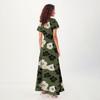 Women's Casual V-neck Short Sleeve High Waist Retro Flower Leaf Print Dress