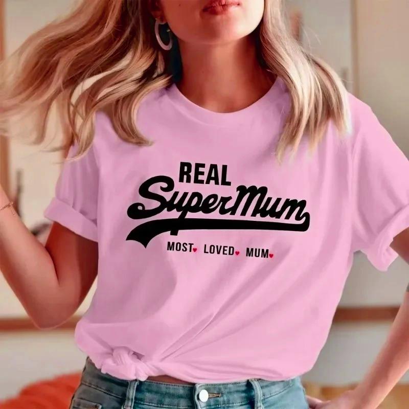 Neuestes Mode Kurzarm Rundhals Mama Y2k T-Shirt Echte Supermama Superheldin Muttertag Am Meisten Geliebte Mama T-Shirt Y2k Harajuku Oberteile