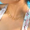 Vintage Geometric Circle Necklace for Women,Gold Color Stainless Steel Embossed Clavicle Chain Necklaces,Waterproof Jewelry Gift