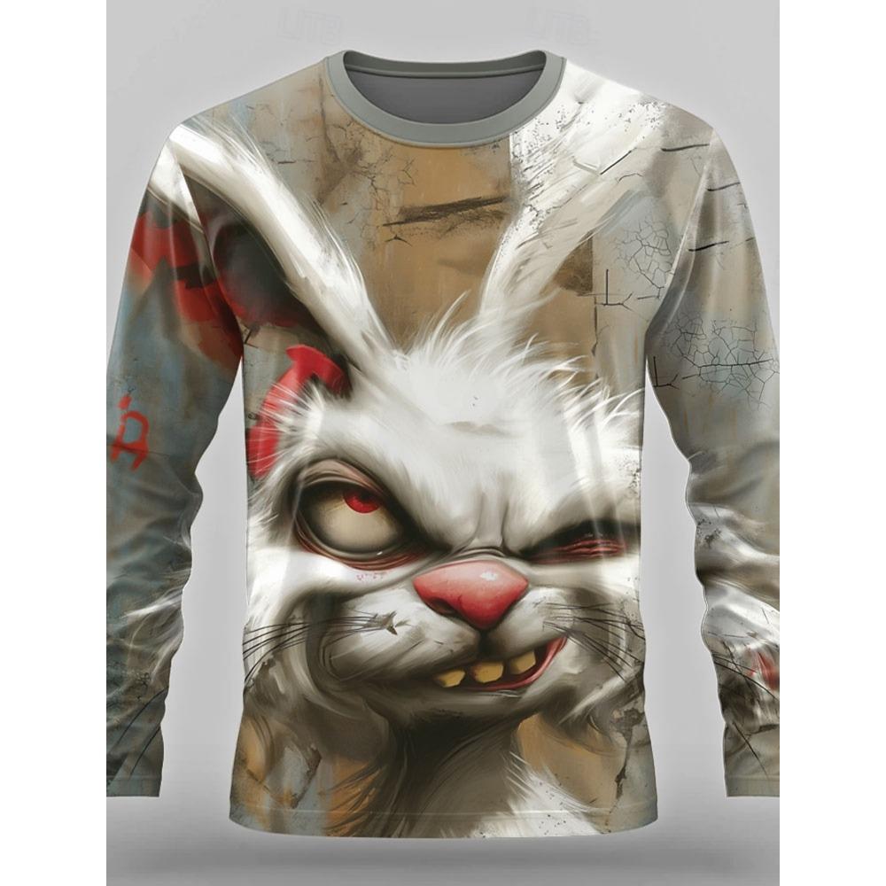 3D-gedrucktes Anime-Hühnermuster 3D-gedrucktes Herbst Herren Rundhals T-Shirt Lässig Langarm Übergroßer Pullover Mode Tops