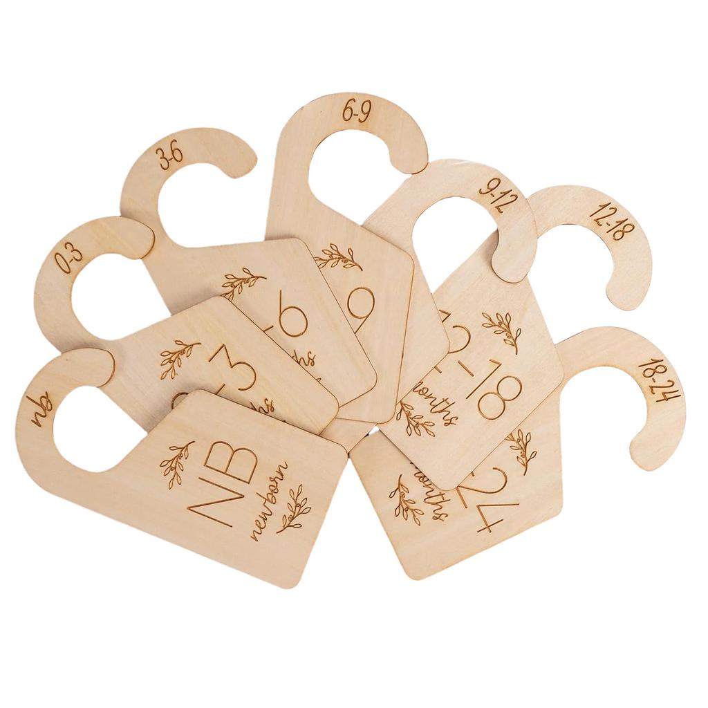 Baby Clothes Hangers with Size Markers Wood Children's Clothing Hanger Nursery Wardrobe Size Organizers for Newborns