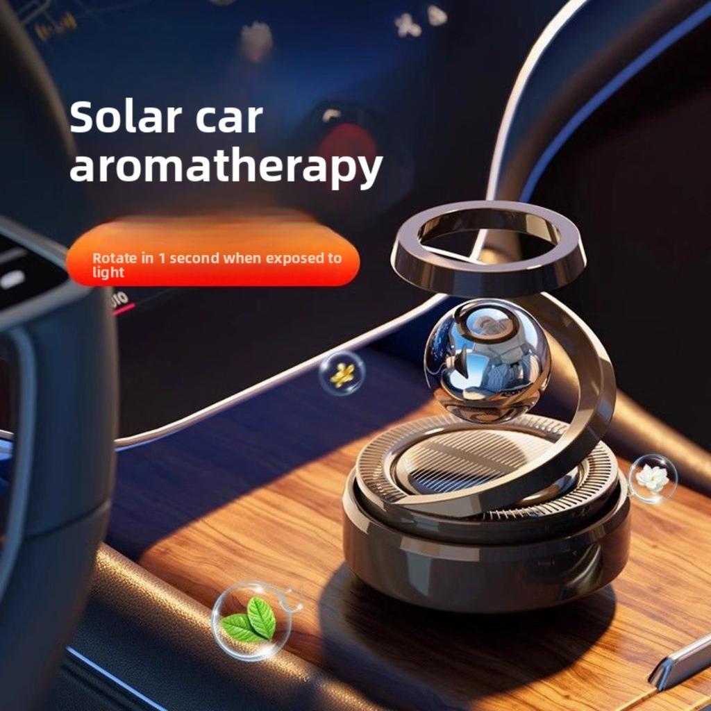 Bil Solenergi Dubbelring Doft Planetarisk Pendel Fordon Upphängning Roterande Parfymsäte Fordonsinteriör Flytande Kula Dekoration