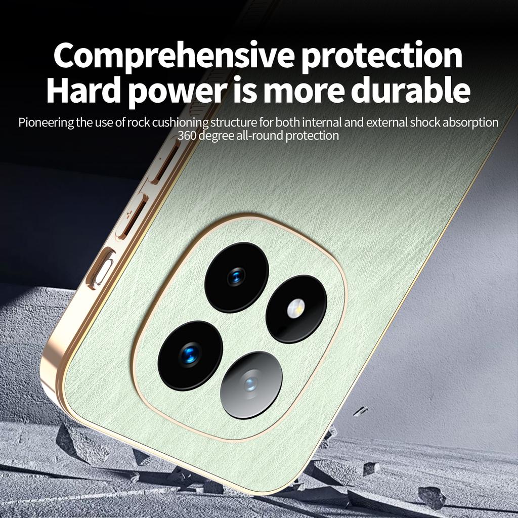 For Xiaomi Redmi Note 14 Pro+ 5G Phone Case Luxury Brushed Leather Electroplated Bumper Soft TPU Cover