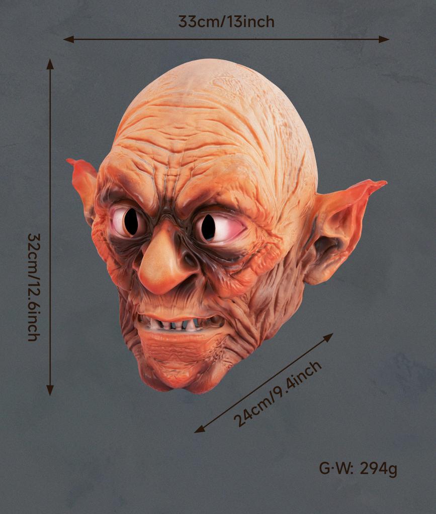 Warcraft Witch Mask Fantasy Pointed-ear Full-face Latex Masks Wrinkled Skin Fangs Pointed Ears Full-head Hood Halloween Mask