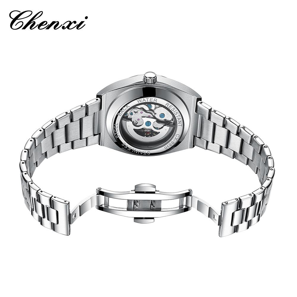 CHENXI Automatic Mechanical Watches For Man Fashion Silver Round Dial Waterproof Luminous Men Watch Gifts