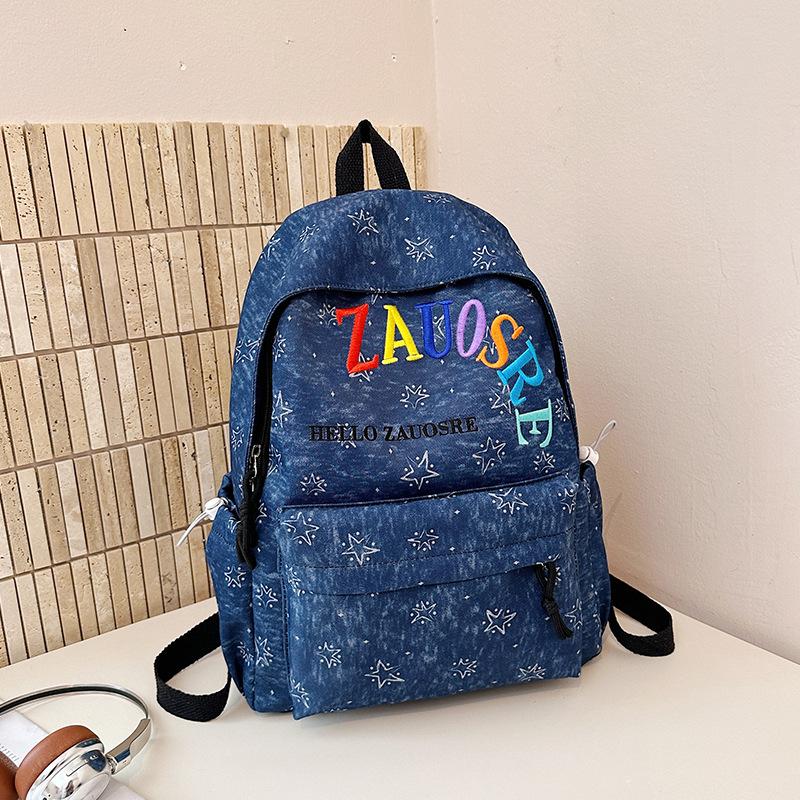 Schoolbag new American retro backpack female embroidery letter simple travel backpack male junior high school high school student schoolbag female