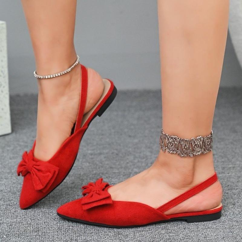 Fashion French Low Heel Baotou Sandals 2025 New Spring and Summer Bow Flat Gentle Evening Wind Pointed Head After the Empty Single Shoes