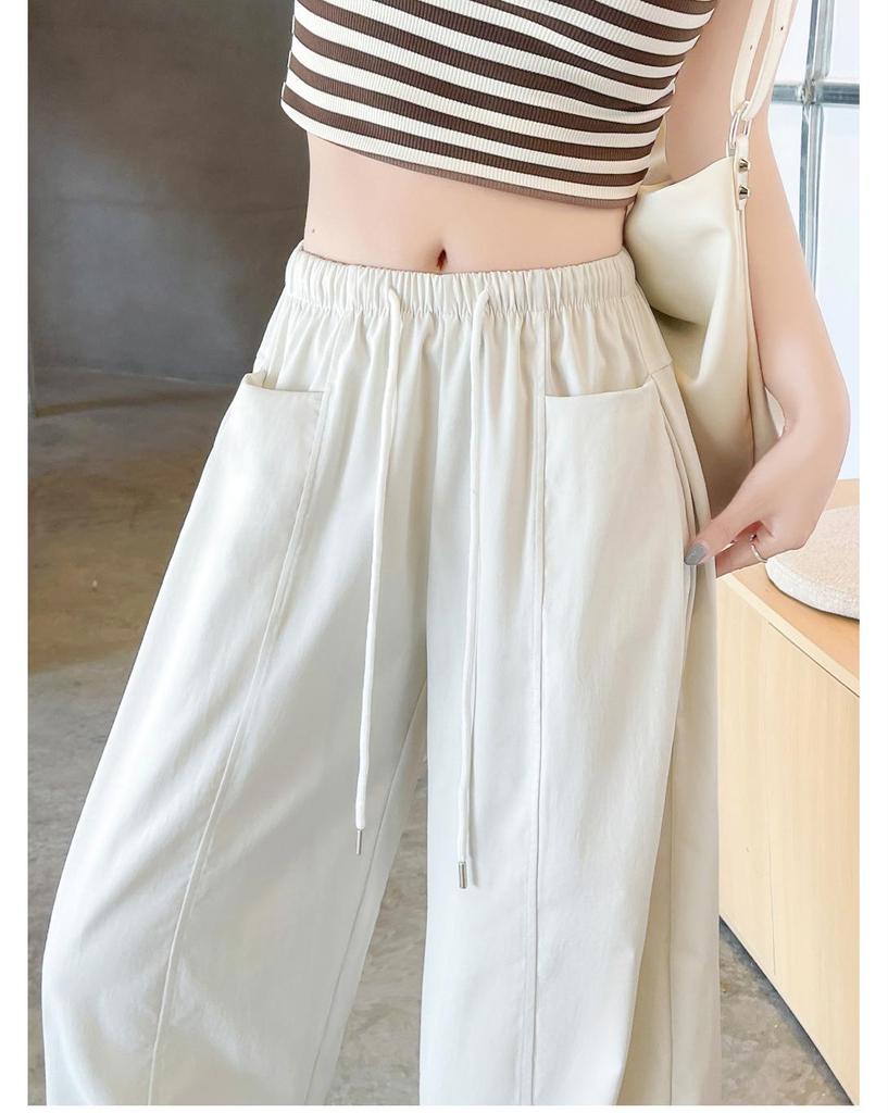 Women's Lazy Style Wide-Leg Floor-Length Pants: Spring/Summer 2026 Collection, Loose Slimming Drape, Casual Straight Fit.