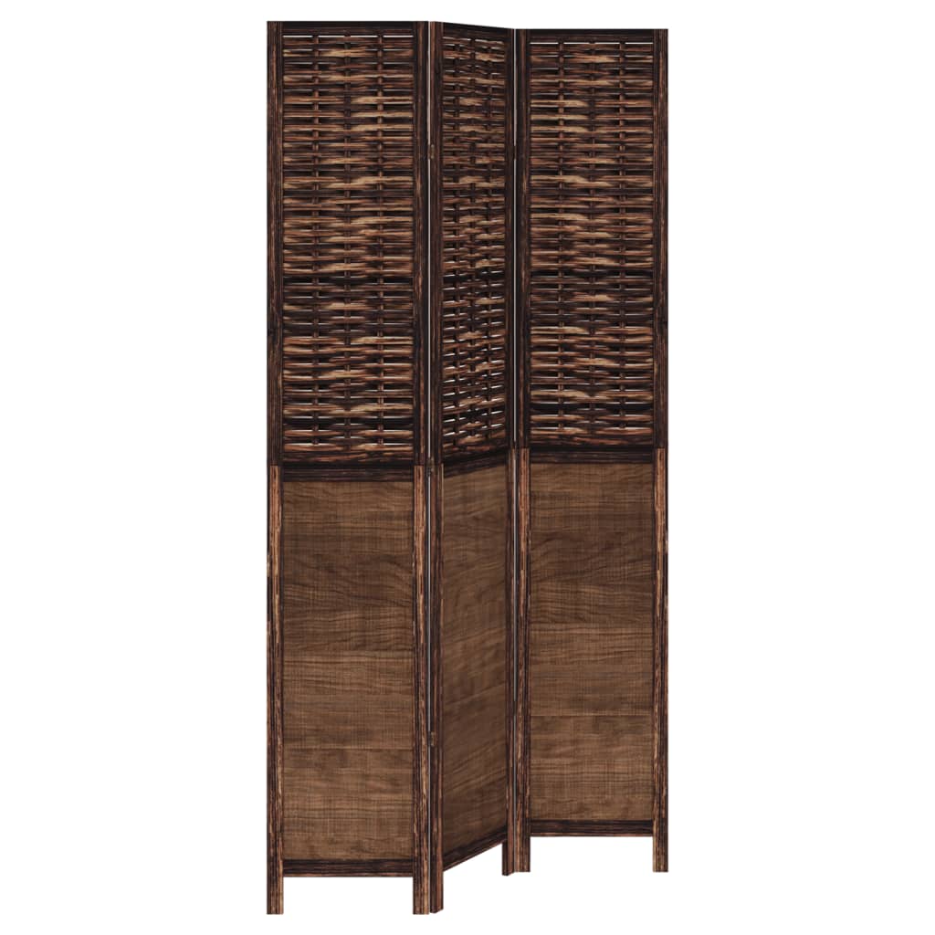 3 Piece Room Divider Dark Brown Solid Paulownia Wood