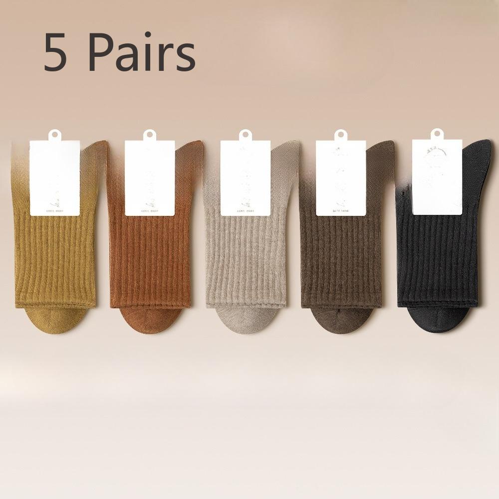 

5 Pairs of Women s Spring and Autumn Pure Cotton Anti Pilling and Sweat Absorbing Mid Calf Cotton Socks 5 Pairs
