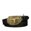 Cross Retro Green Leaf & Flower Embossed Leather Belt with Bronze Bull Head