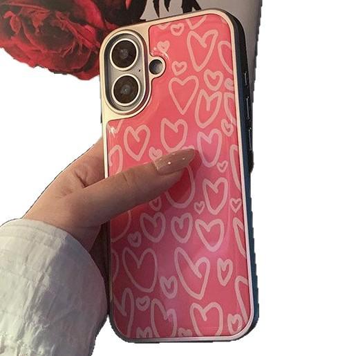ins Korean foundation love applies to Apple 16/17Pro mobile phone case IP15 Epoxy water condensation 14/13 large hole cover