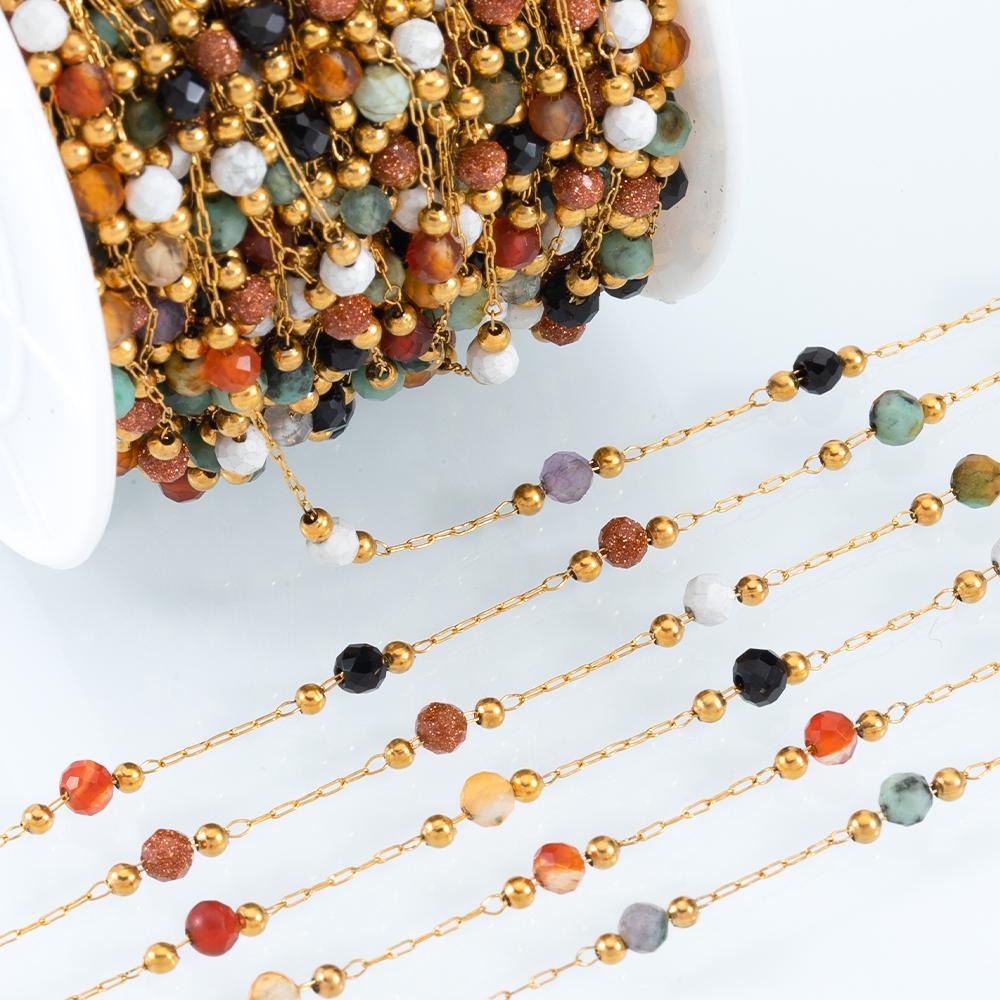 1meter Stainless Steel Beaded Chain Colorful Gravel Stone Triangle Bead Chains for Necklaces Bracelets DIY Boho Jewelry Making