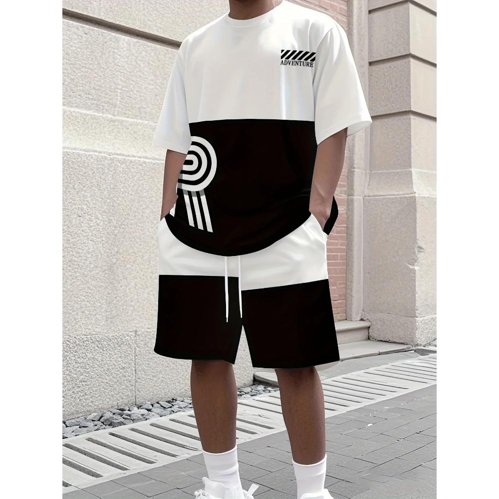 Men's Digital Stripe Print Comfortable Sports Suit Loose Fashion Unisex Sports Clothing