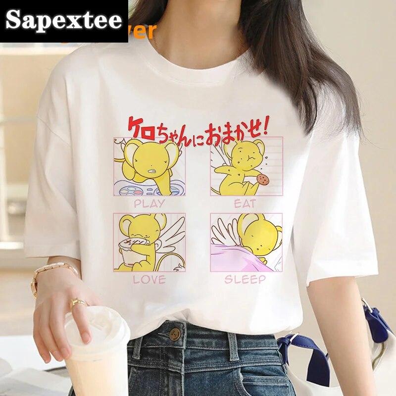 Card Captor Sakura Magic Girl Kleidung Kleidung feUnisex Casual 2024 weißes T-Shirt Vintage T-Shirt Top Tees Vintage weißes T-Shirt
