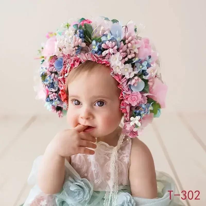 

Newborn Photography Props Handmade Colorful Flower Bonnet Studio Shooting Posing Accessories Soft Photo Hat For Infant Baby Use Size fits all&Other