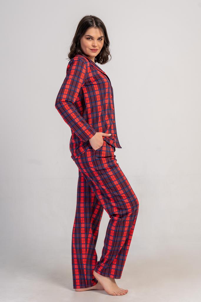 Women's Cotton Pajamas Long Pants Collar M Vienetta Button-up