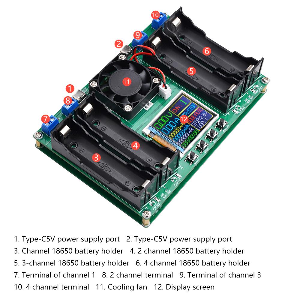 18650 Lithium Battery Capacity Tester Module MAh MWh Digital Battery Power Detector Module 18650 Battery Tester 2/4/8 Channel
