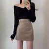 Women's High-Waist Black PU Leather A-Line Mini Skirt - Autumn/Winter