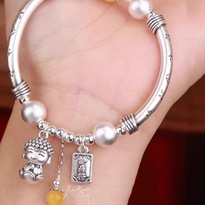 New Chinese style national style bracelet retro simple lotus Buddha safety bracelet women's niche high sense light luxury personality versatile