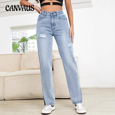 Calça feminina casual reta cintura alta jeans fino calças