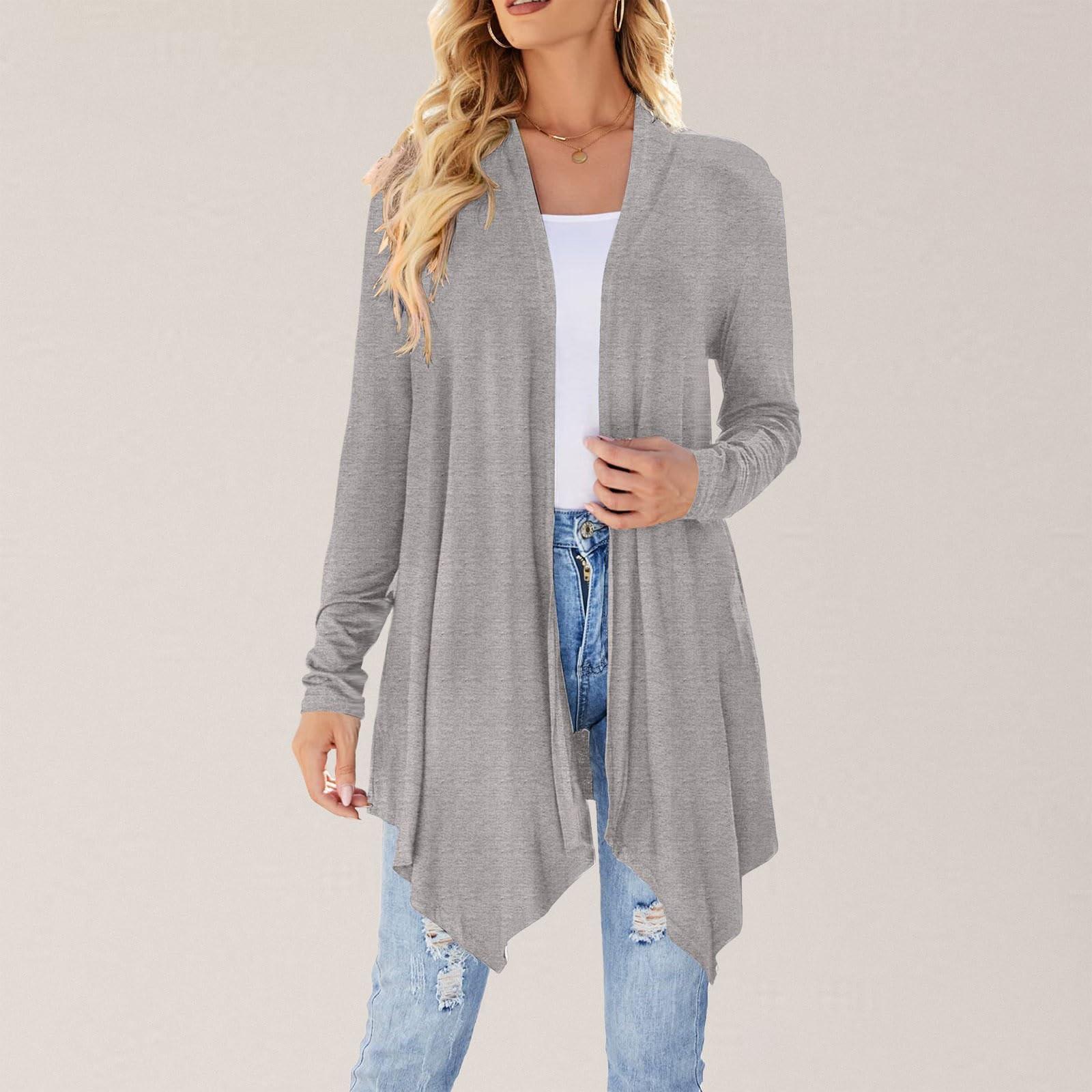 

Женские легкие кардиганы с открытой передней частью, с длинными рукавами, повседневные, свободные, тонкие кардиганы с карманами XL