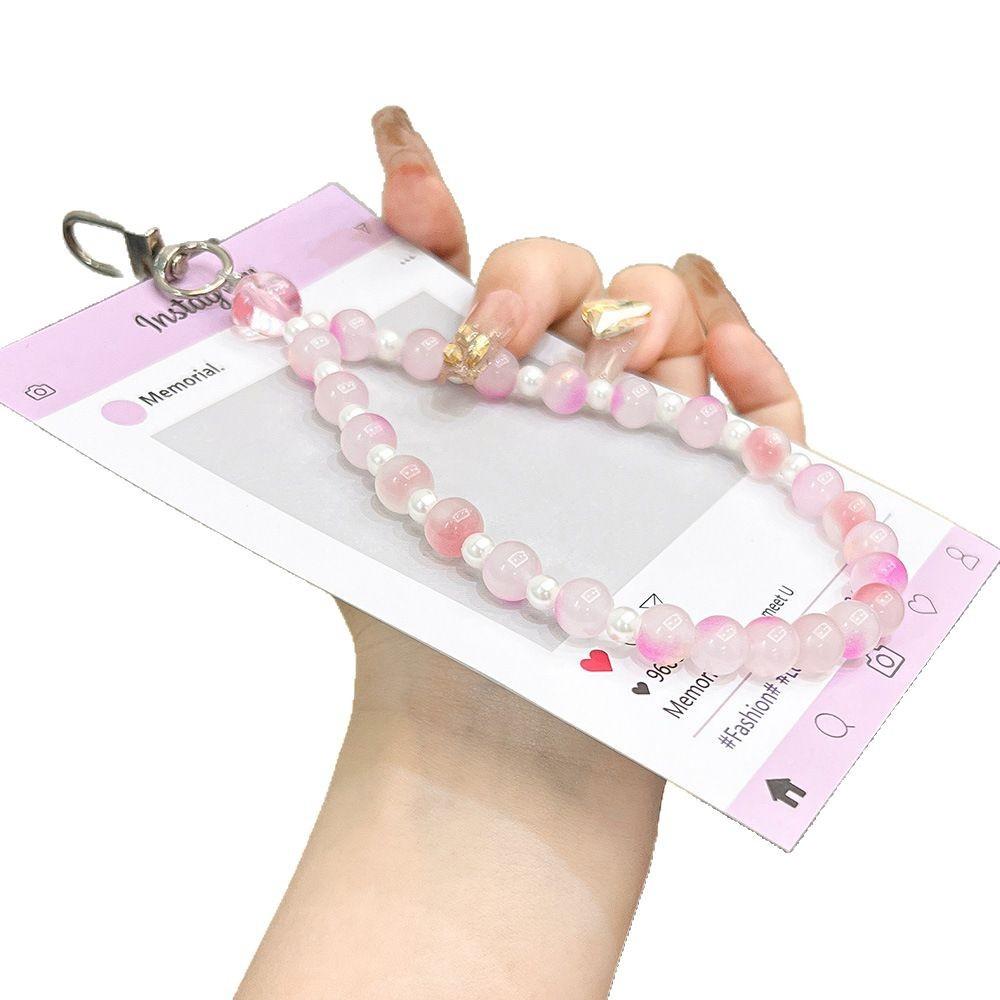 Gentle wind light color versatile bead chain cute gradual change pink beaded chain bag keychain hanging chain