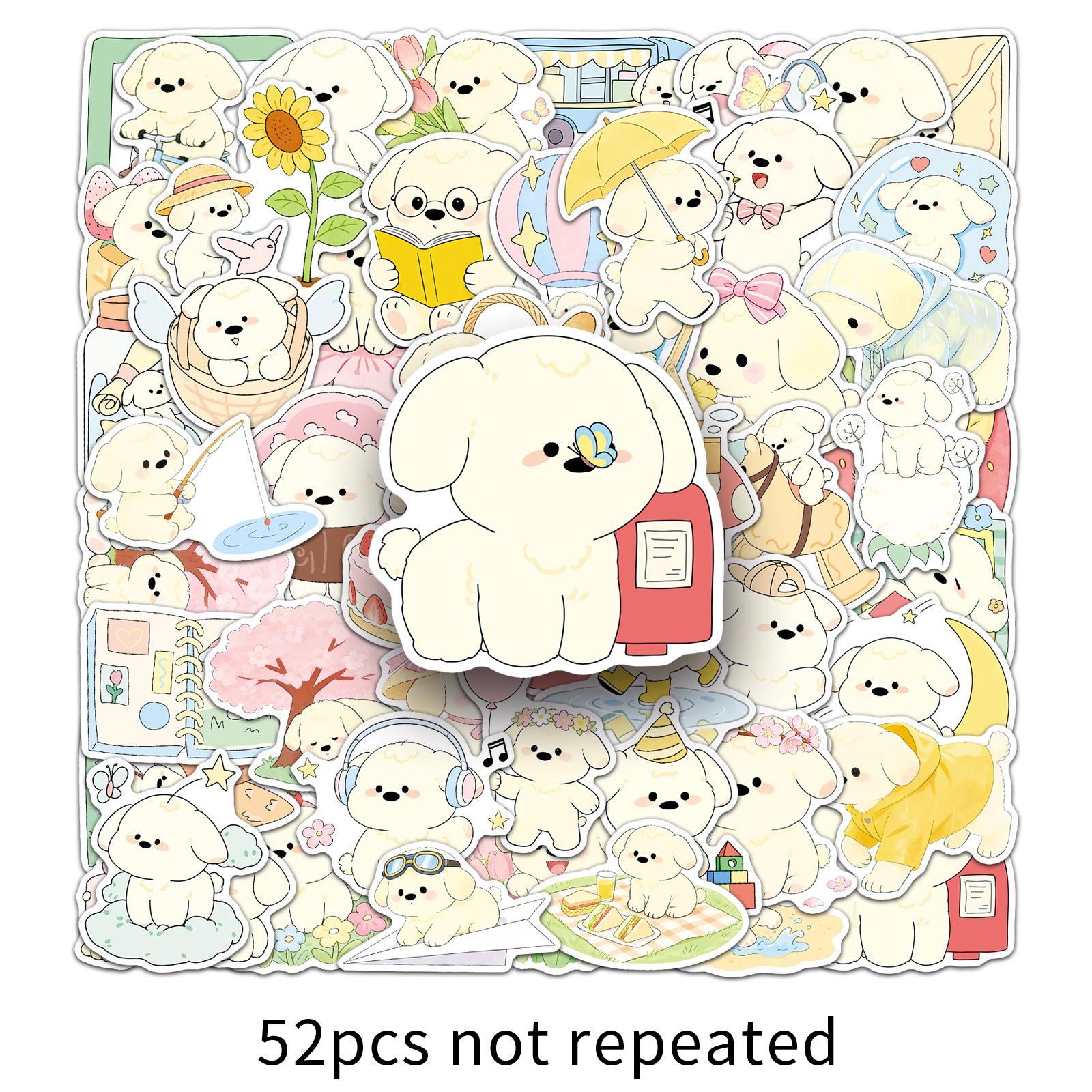 52 Cute Spring Puppy Stickers: Childlike, Hand-drawn, Fresh Style for Journals and DIY Decor