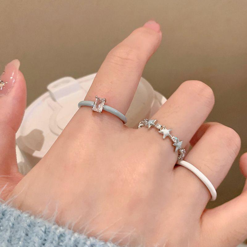 Zirkonblauer Drip-Glasur Sternring: Damen Offener Zeigefinger Set