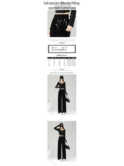 Dámské černé zlaté sametové džínové kalhoty se širokými nohavicemi s vysokým pasem