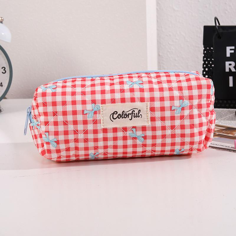 Cotton Bow Makeup Bag Pen Case For Girls With Large Capacity And Cute Storage