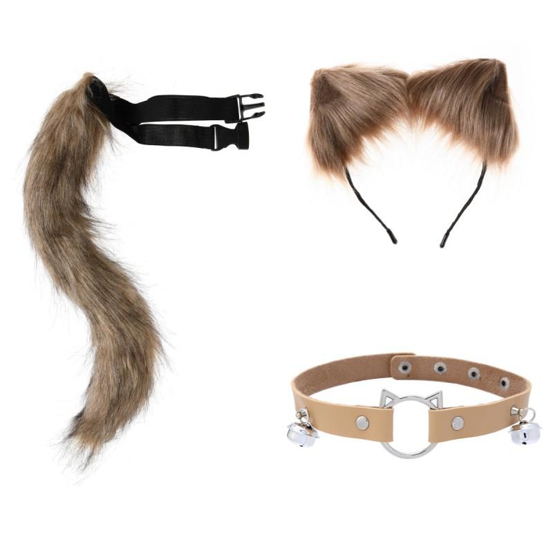 Katzenohr-Stirnband mit Schwanz-Kragen-Set Cosplay Anime Kawaii Kostümzubehör Damen Tier-Thema Verkleidung