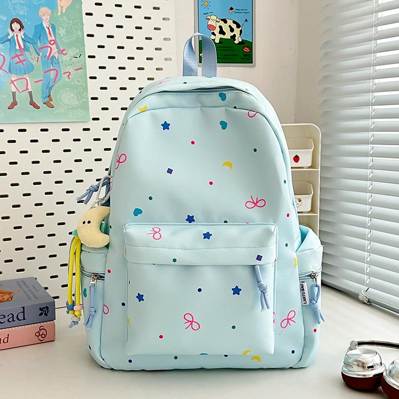 School bag female ins Japanese girl college style bow backpack Korean version Harajuku printed middle school student backpack female