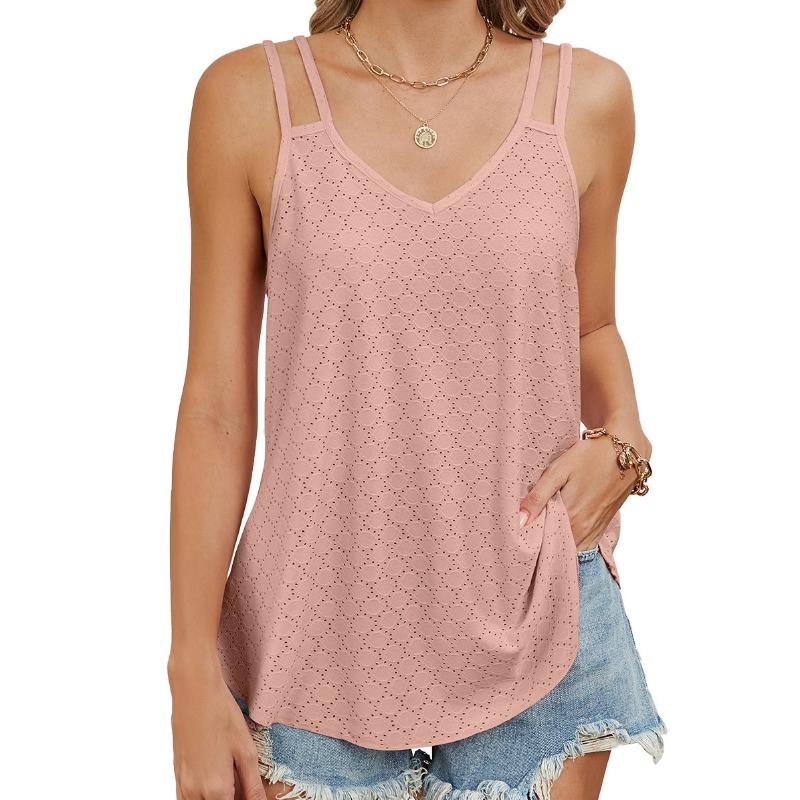 Women's Summer V-neck Circle Solid Color Casual Halter Top