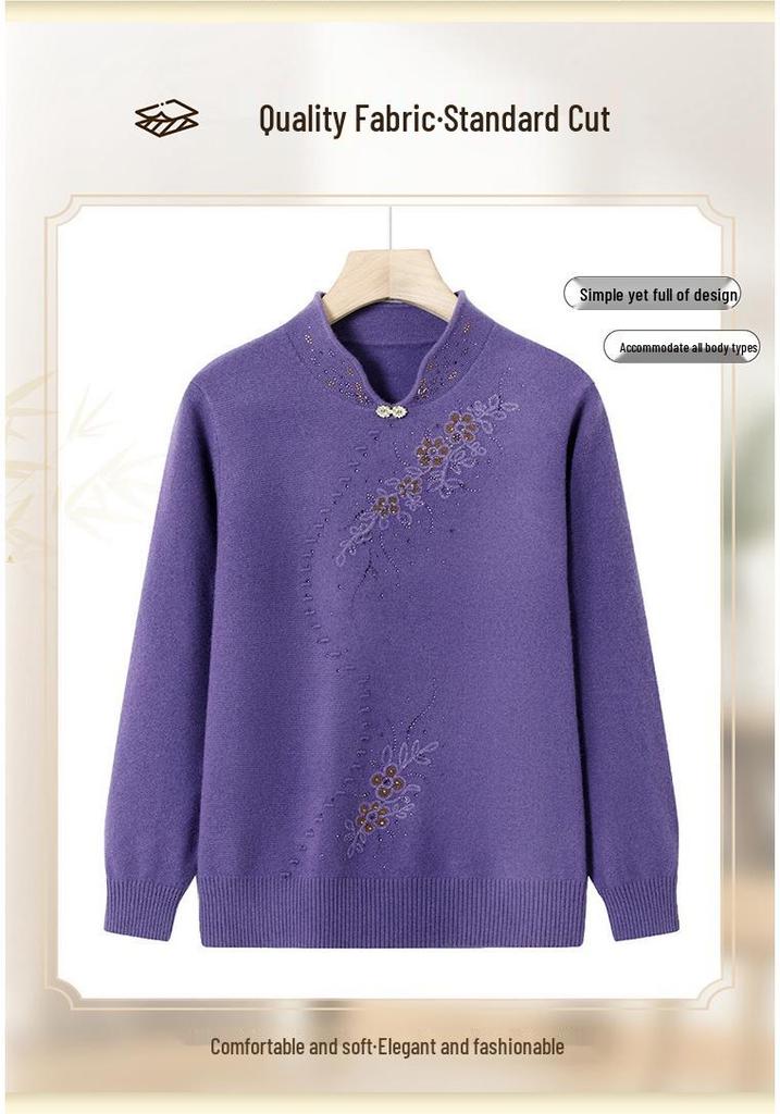Autumn/Winter Loose Knit Wool Sweater for Middle-Aged and Elderly Women