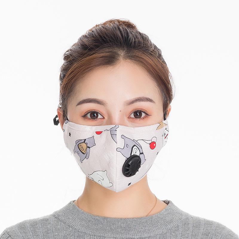 Unisex Black Cartoon Cotton Winter Mask with PM2.5 Anti-Smog and Dust Filter