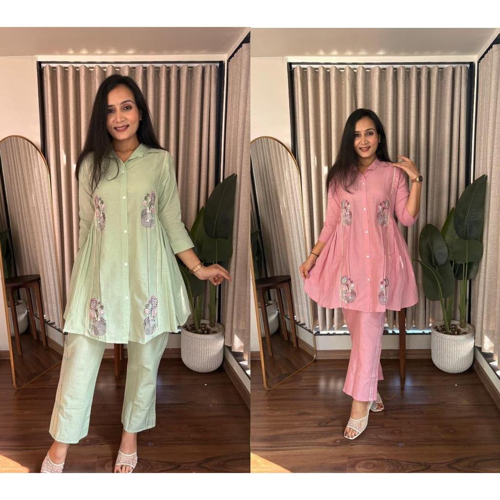 Indian Women Cotton Top Kurti Pant Set Bollywood Designer Ethnic Kurta Cord Set