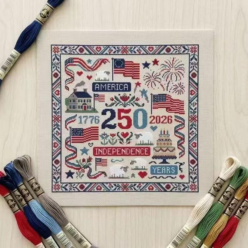 250 Usa Years Anniversary Counted Cross Stitch Kit 1776 Independence Era History Embroidery Patriotic Diy Needlework Craft