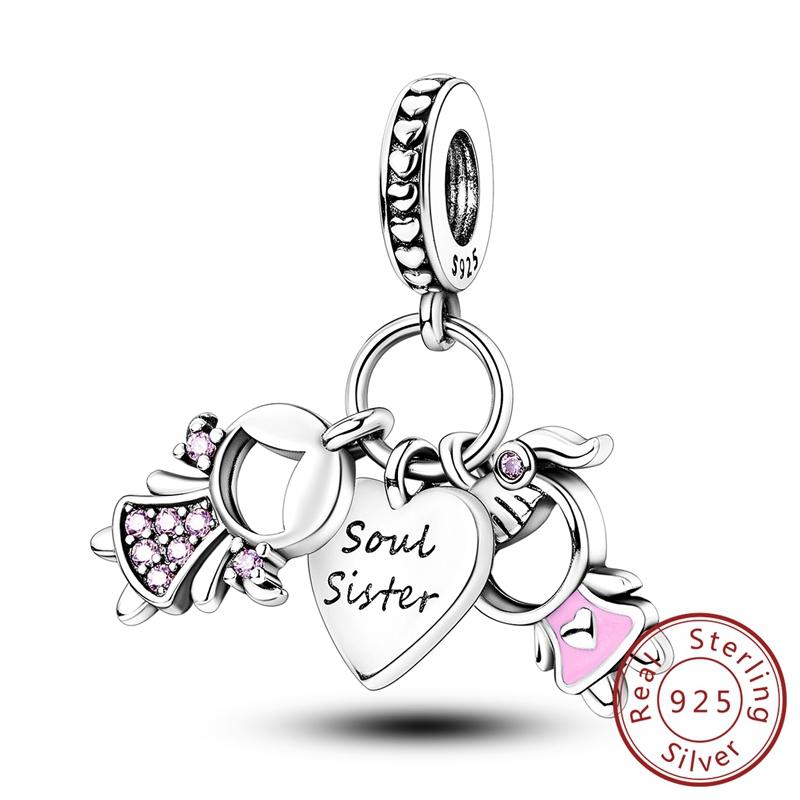 

Soul Sister Charms 925 Sterling Silver Love Heart Dangle Bead for Charm Bracelet DIY