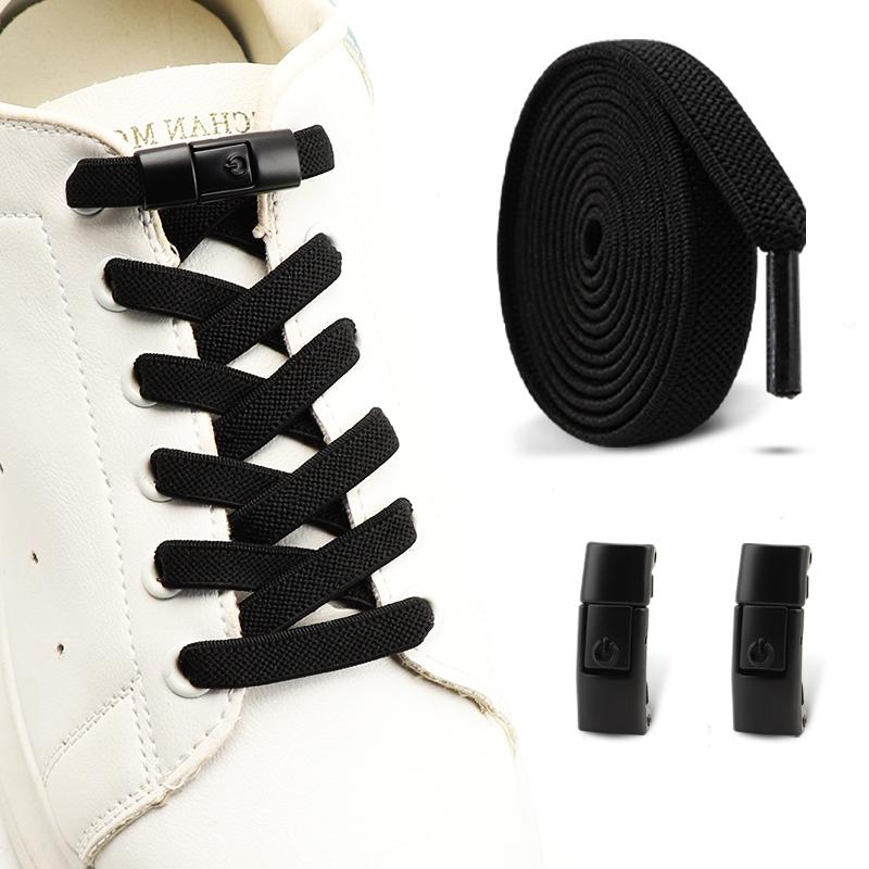 Flat Elastic Shoelace for Sneakers Sport Tieless Shoe Laces Press Lock No Tie Shoelaces One Size Fit All Adult Kids 1Pair/2Pair