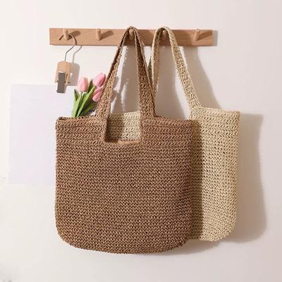 French Summer Woven Beach Handbag Shoulder Bag, Braided Style Single Tote Bag, Leisure Armpit Bag, Large Shopping Bag for Women