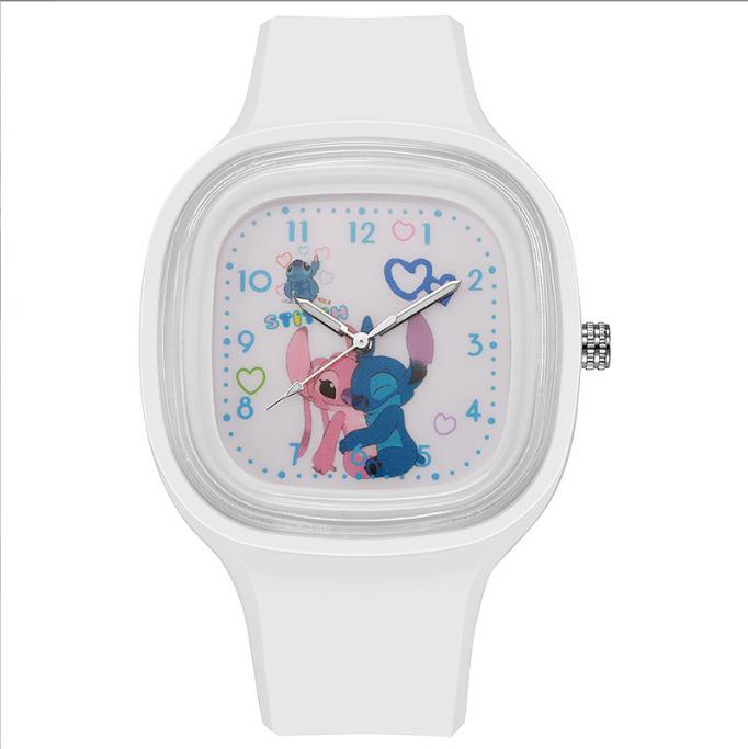 Новые детские часы с большим циферблатом и персонажем Стич для вечеринки белый