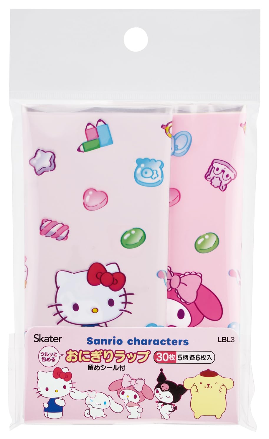 

Skater Lunch Box Rice Ball 30 18 x 18 5 designs of with sealing Sanrio All Stars Marshmallow Wraps, pieces, cm, (6 each), stickers, LBL3-A